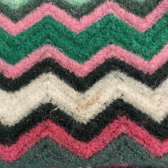 VTG Handmade Crochet Afghan Throw Blanket Zig Zag 56x48”Shades Green Red Pink - Picture 7 of 7
